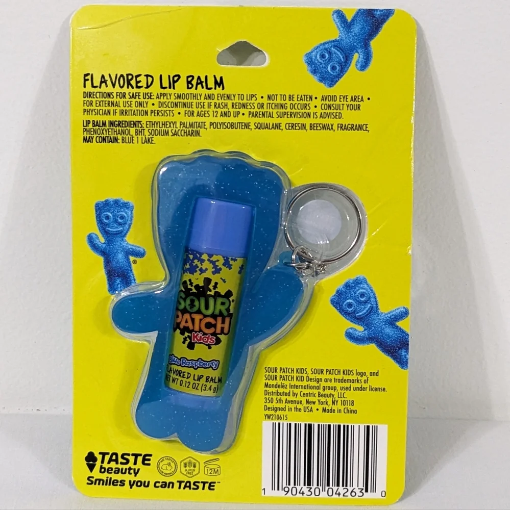 Sour Patch Kids Blue Raspberry Flavored Lip Balm & Travel Keychain Holder